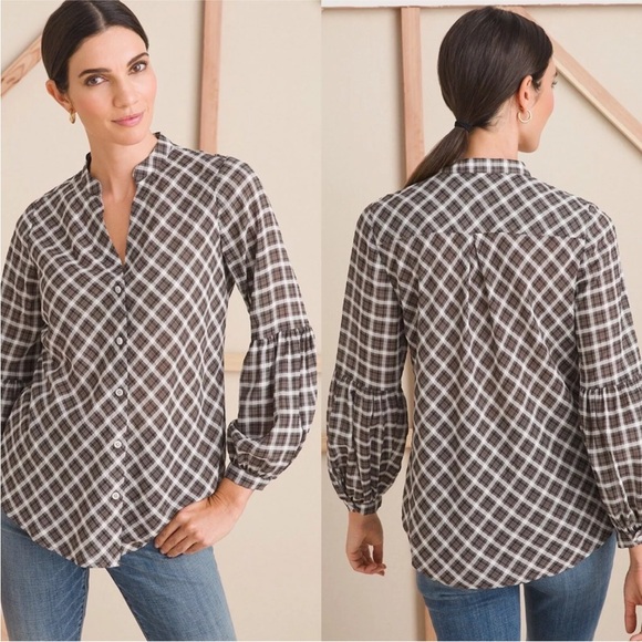 Chico's Tops - Chico’s Puckered Plaid Billow Sleeve Blouse SZ 3/US 16/18 EUC